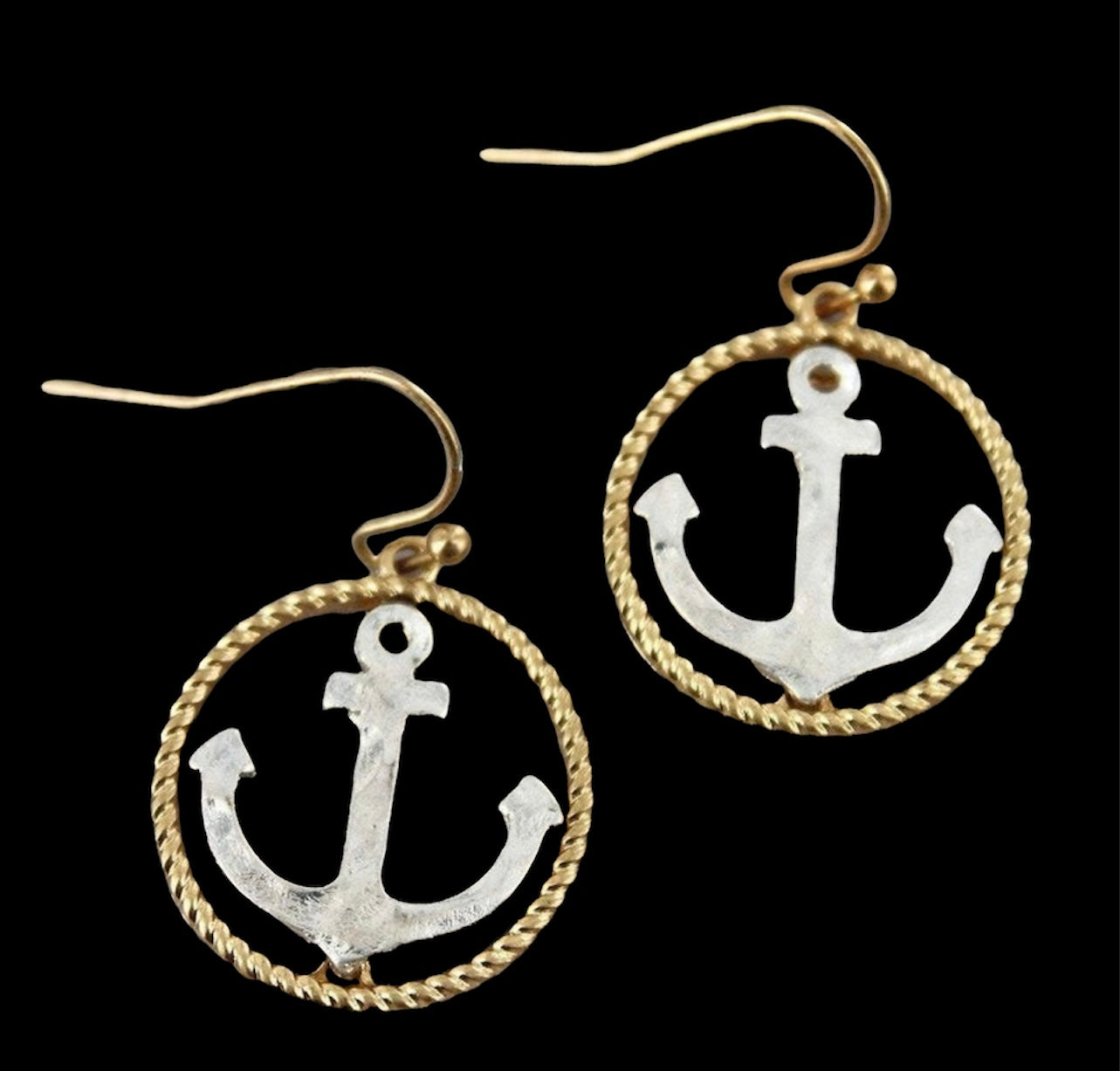 Worn Two-Tone Anchor Earrings