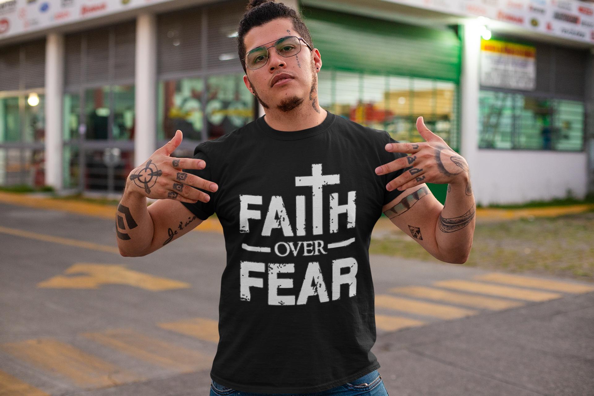 Faith over Fear Distressed Style T shirt Kingdom Branded