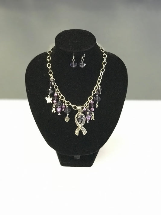 Purple Ribbon Necklace Set