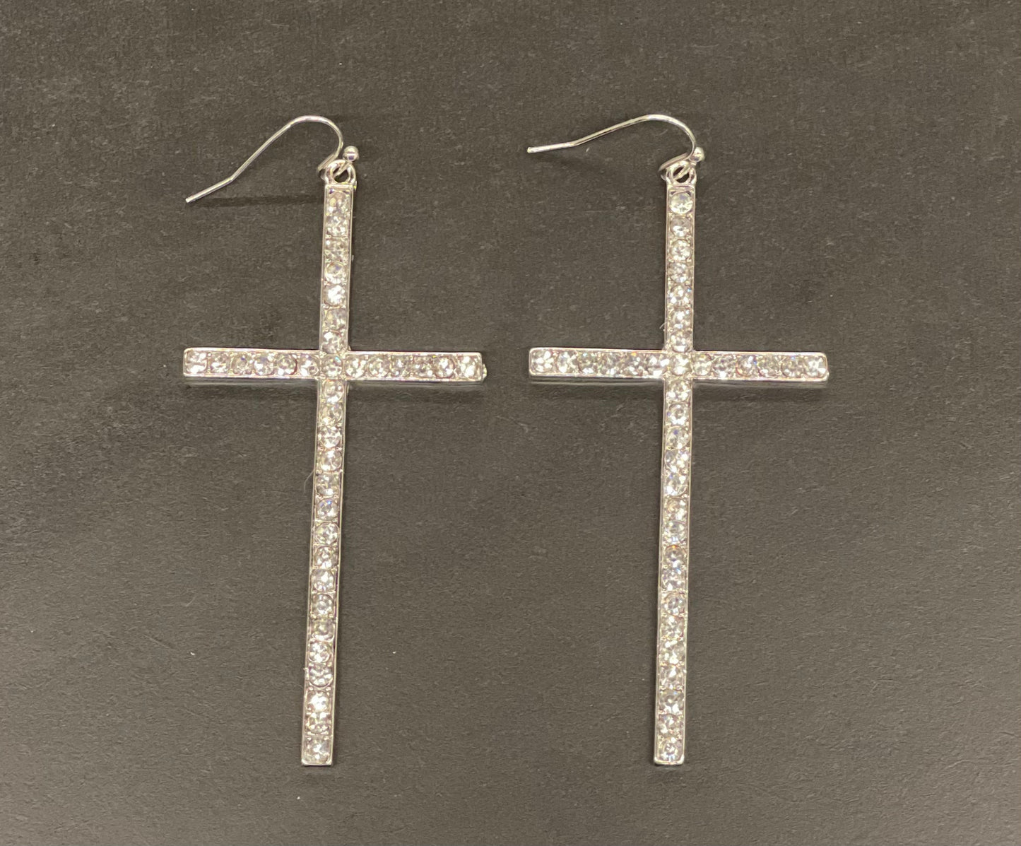 Silvertone Crystal Cross Earrings