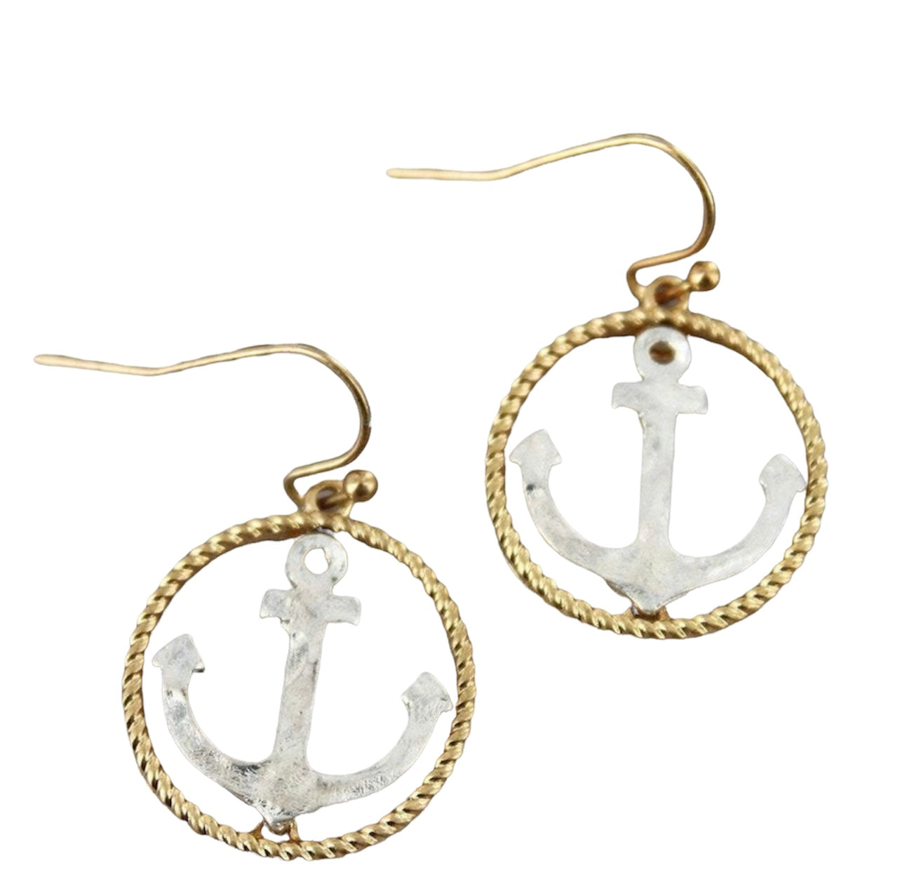 Worn Two-Tone Anchor Earrings