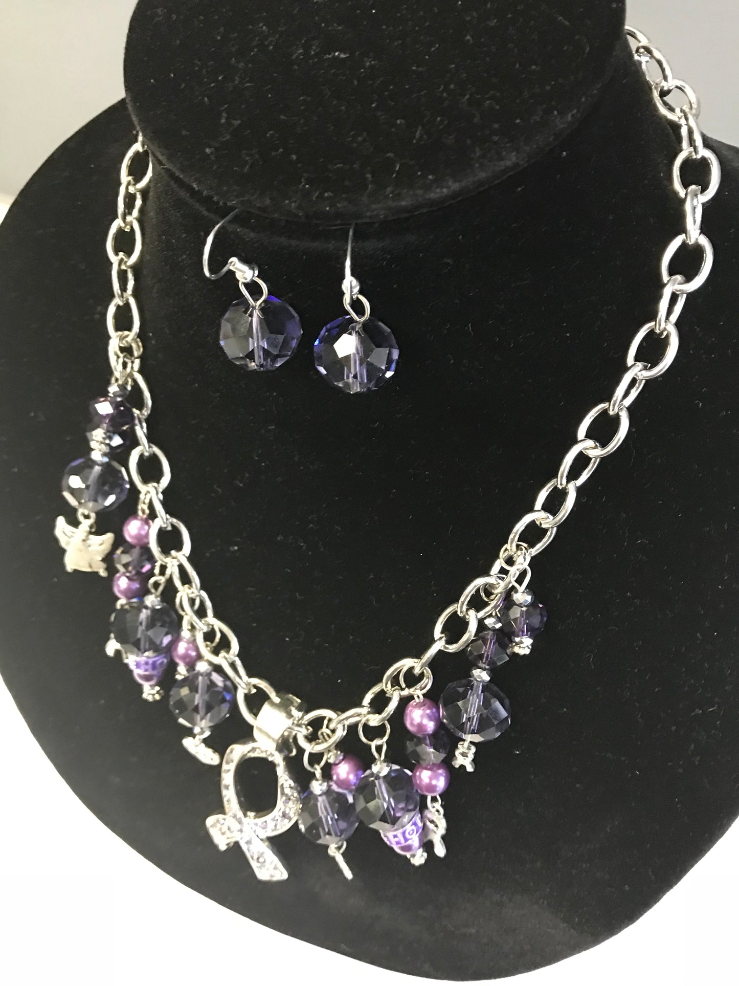 Purple Ribbon Necklace Set