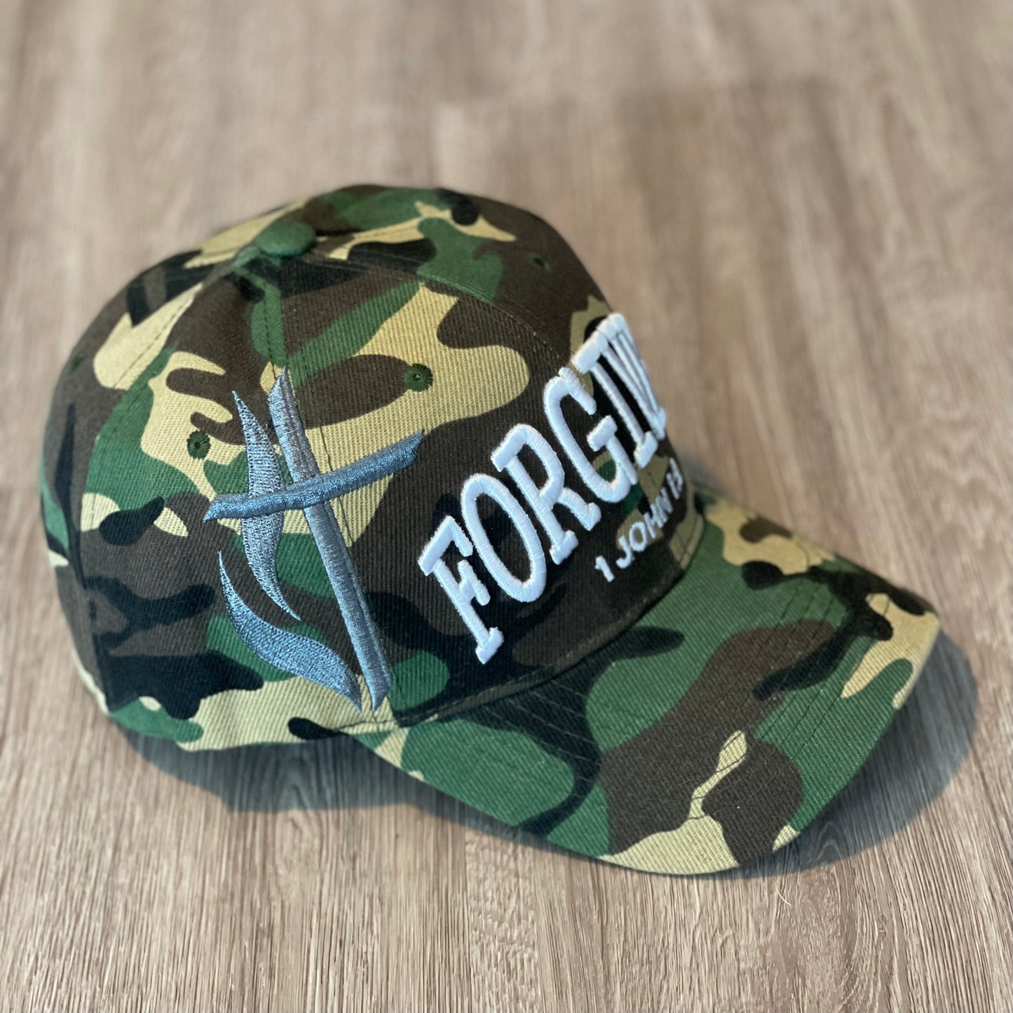 Forgiven 1 John 1:9 Baseball Cap - Camo