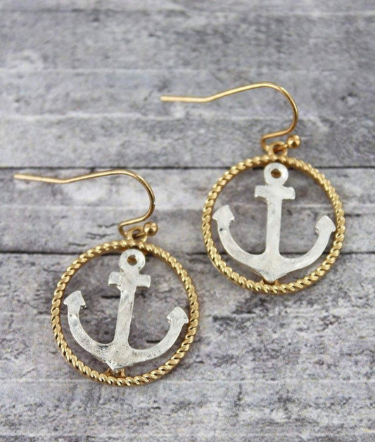 Worn Two-Tone Anchor Earrings