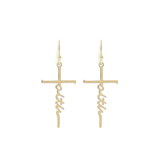 Goldtone Faith Cross Earrings