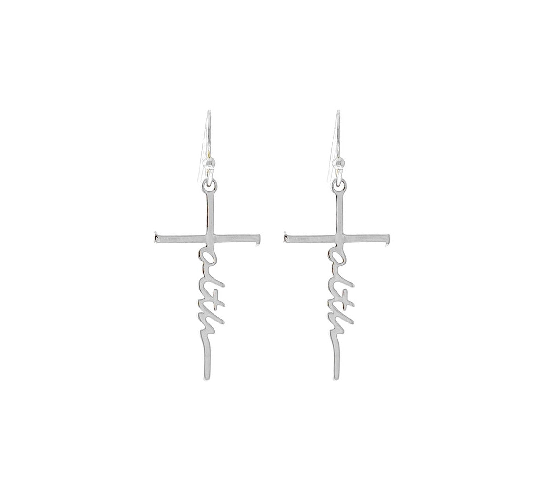 Silvertone Faith Cross Earrings