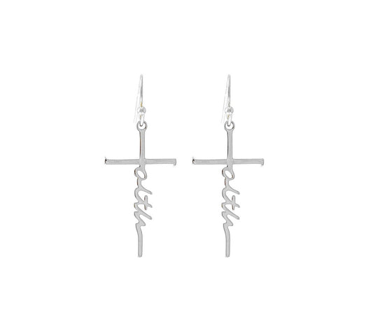 Silvertone Faith Cross Earrings