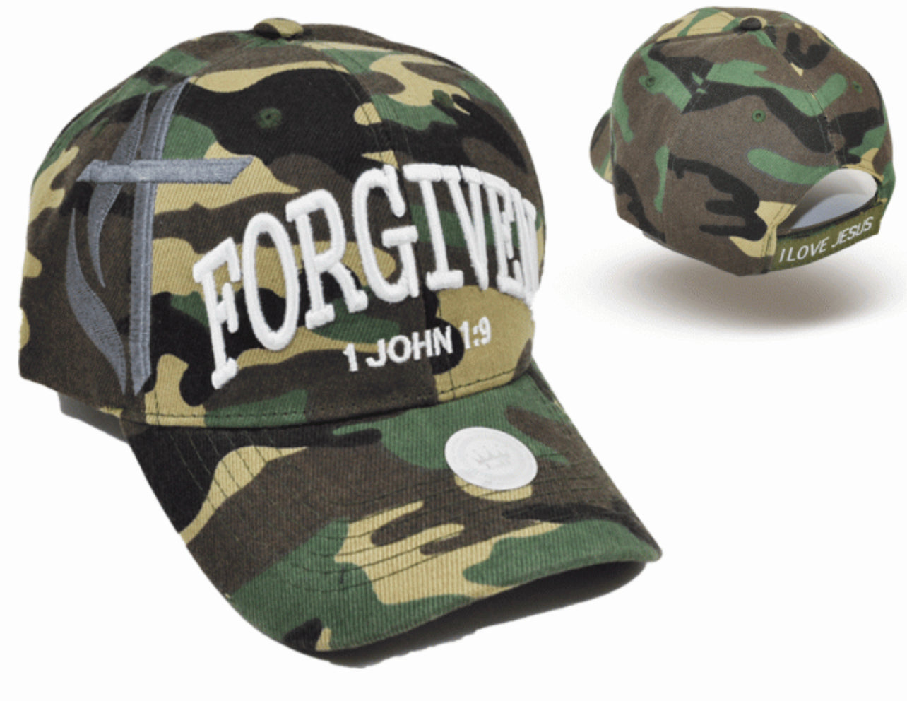 Forgiven 1 John 1:9 Baseball Cap - Camo