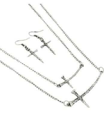 Double Strand Cross Necklace Set