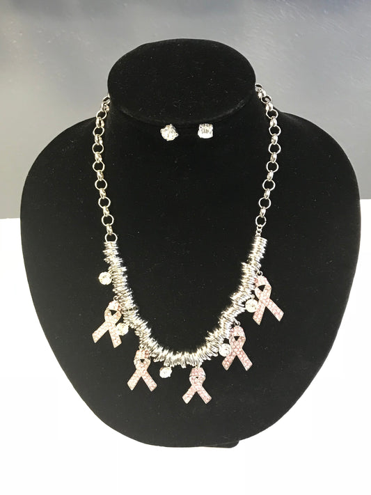 Pink Ribbon Necklace Set