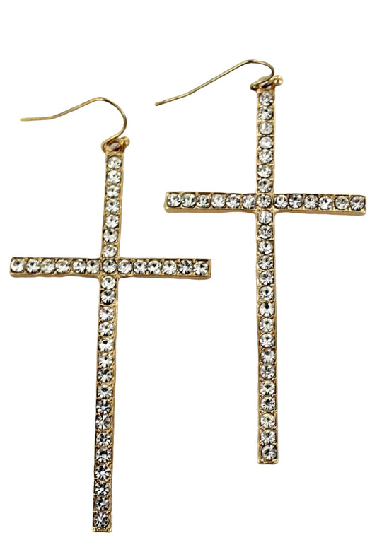 Goldtone Crystal Cross Earrings