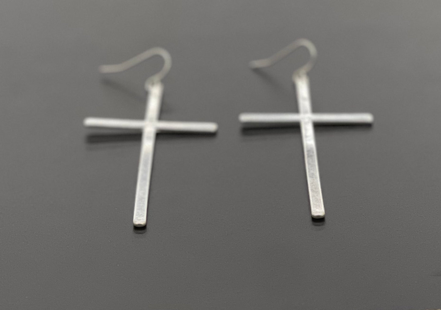 Silvertone Cross Earrings