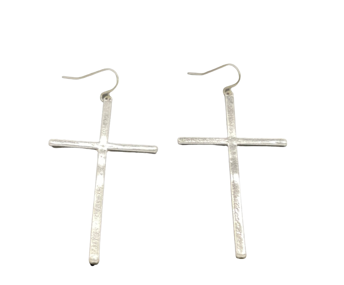 Silvertone Cross Earrings